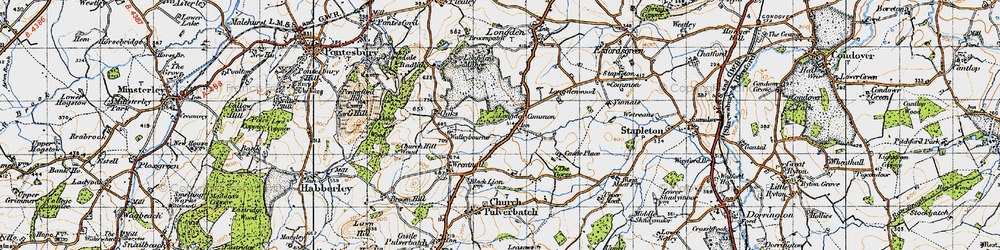 Old map of Longden Common in 1947