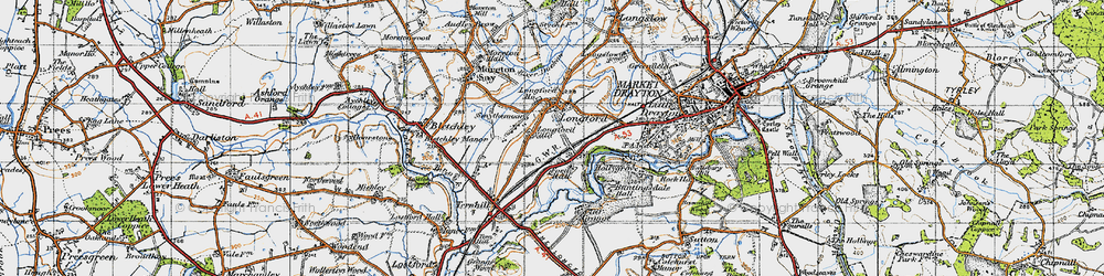 Old map of Buntingsdale Hall in 1947