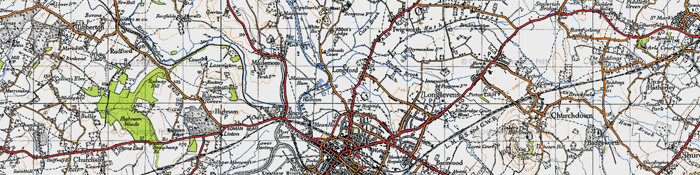 Old map of Longford in 1947