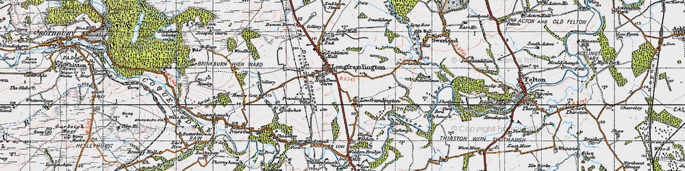 Old map of Longframlington in 1947