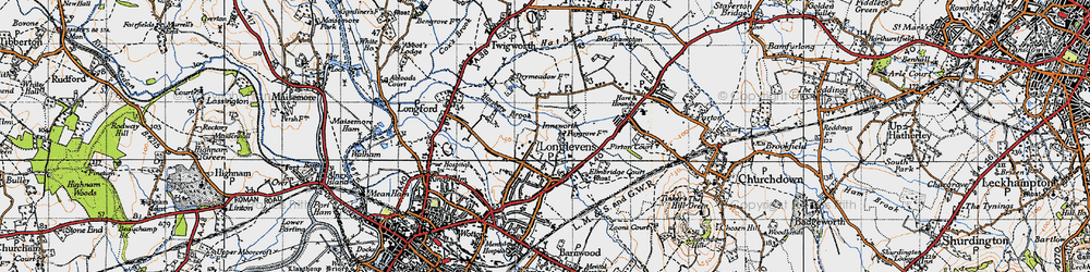 Old map of Longlevens in 1947