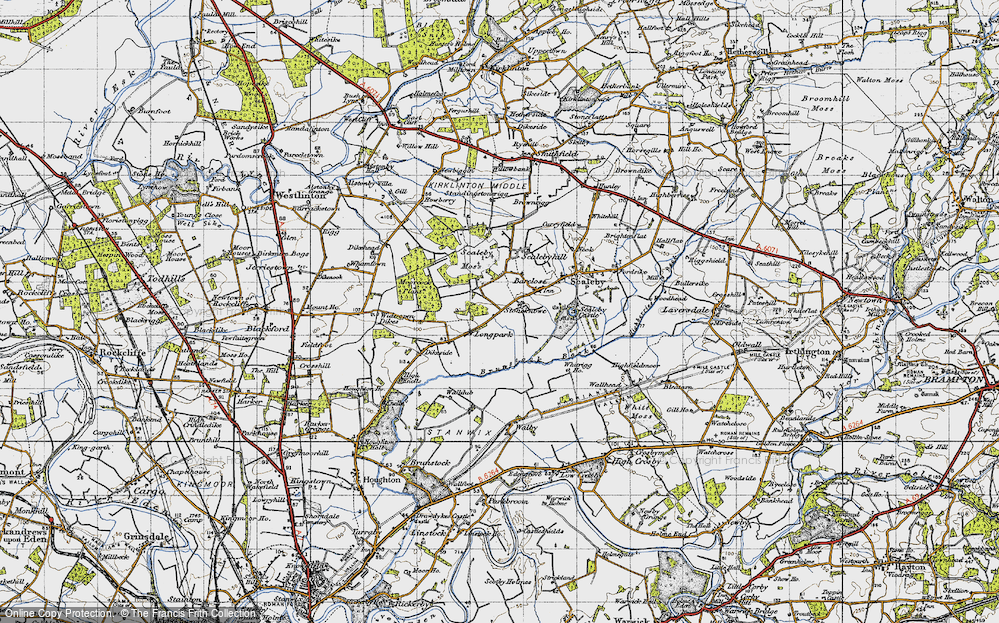 Old Map of Historic Map covering Brunstock Beck in 1947