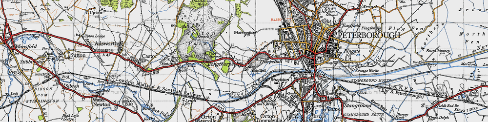 Old map of Longthorpe in 1946