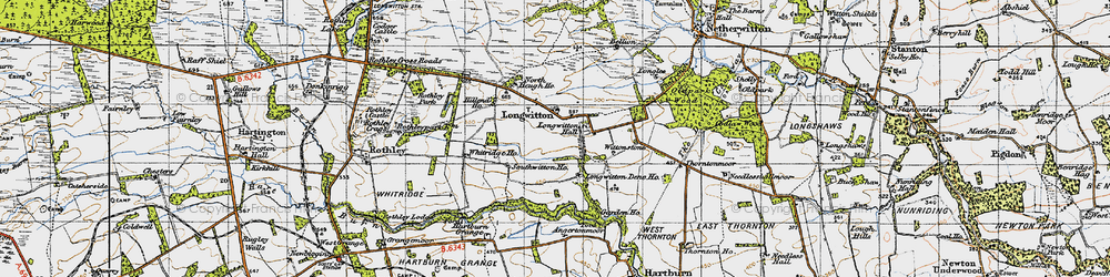 Old map of Longwitton in 1947