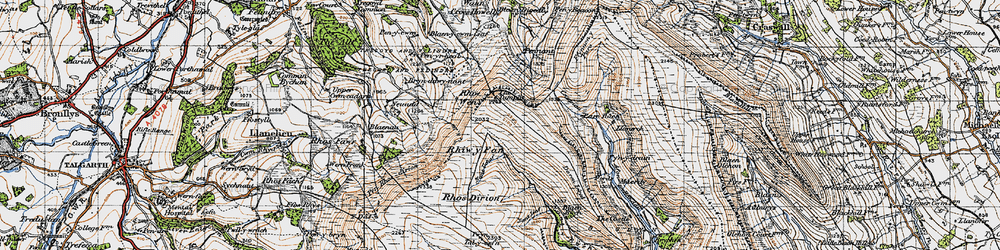 Old map of Afon Honddu in 1947