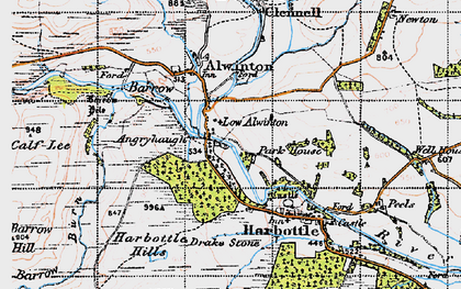 Old map of Low Alwinton in 1947