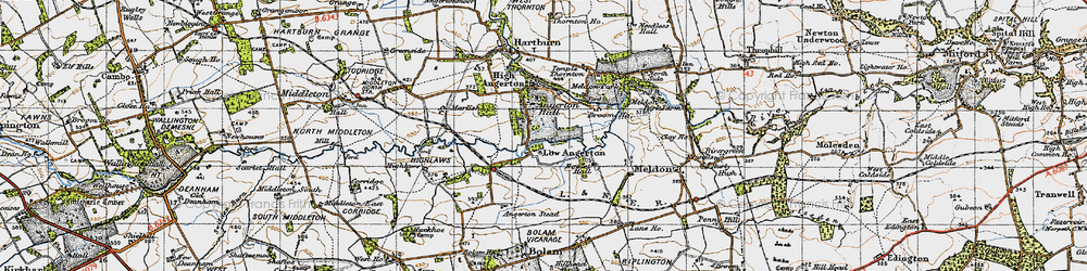 Old map of Low Angerton in 1947