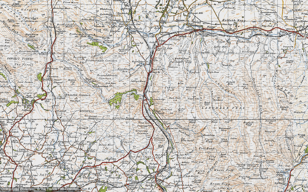 Old Map of Historic Map covering Birk Knot in 1947