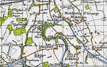 Old map of Low Dinsdale in 1947