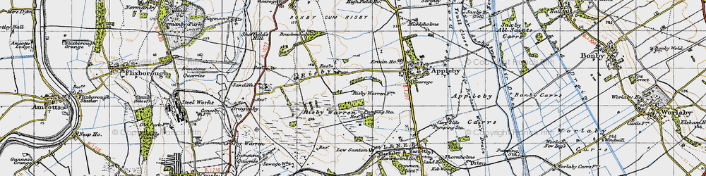 Old map of Low Risby in 1947