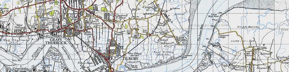 Old map of West Tilbury Marshes in 1946