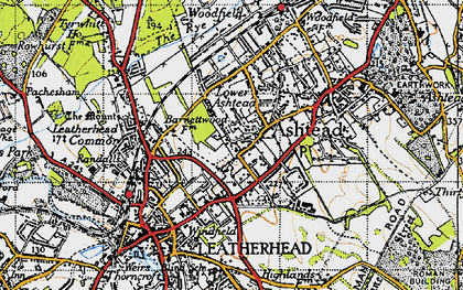 Old map of Lower Ashtead in 1945