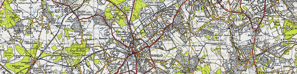 Old map of Lower Ashtead in 1945