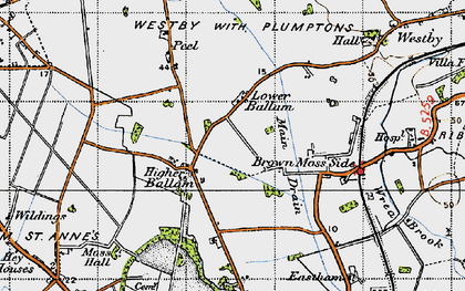 Old map of Lower Ballam in 1947