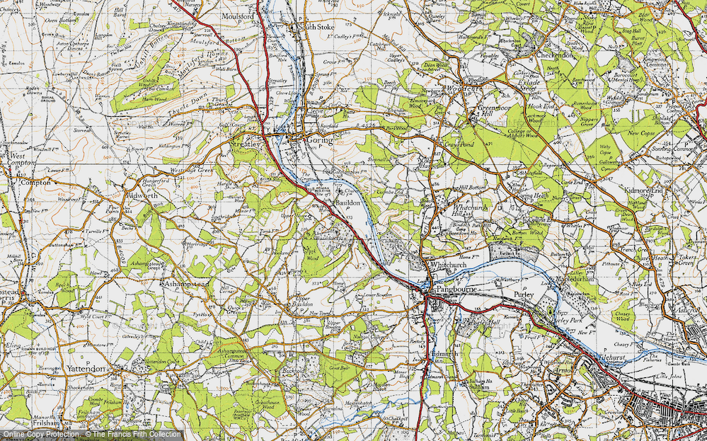 Old Map of Historic Map covering Basildon Park in 1947