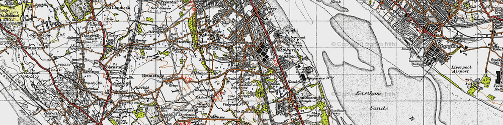 Old map of Lower Bebington in 1947