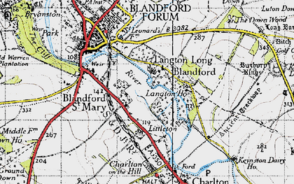 Old map of Lower Blandford St Mary in 1940