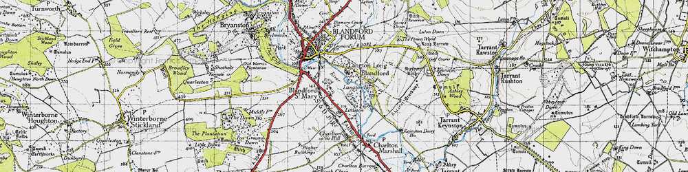 Old map of Lower Blandford St Mary in 1940
