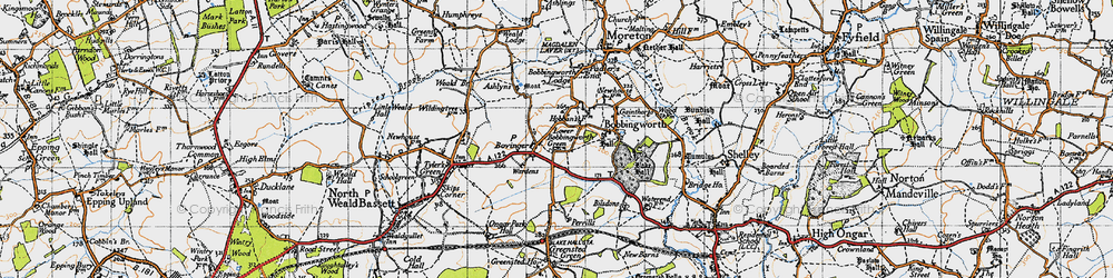 Old map of Lower Bobbingworth Green in 1946