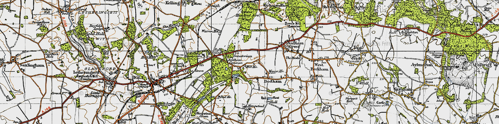 Old map of Bodham Common in 1945
