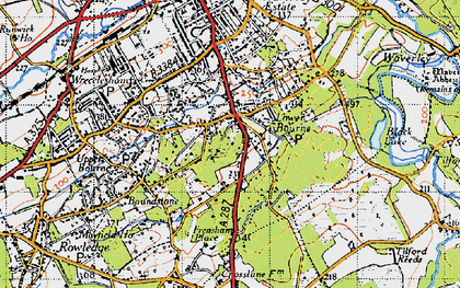 Old map of Lower Bourne in 1940