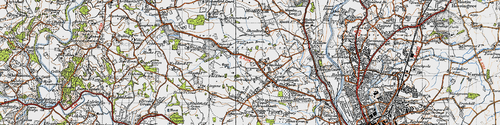 Old map of Lower Broadheath in 1947