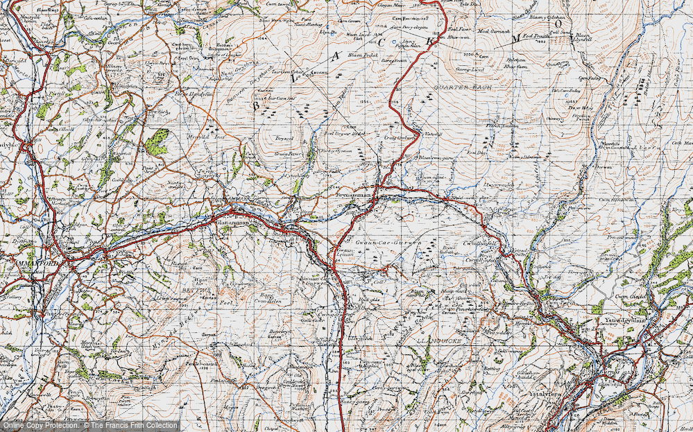 Old Map of Historic Map covering Bryn-Pedol in 1947