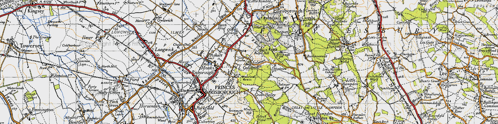 Old map of Whiteleaf Cross in 1947