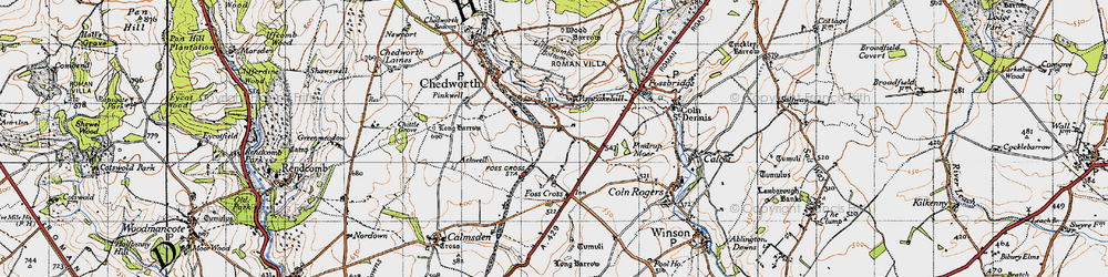 Old map of Lower Chedworth in 1946