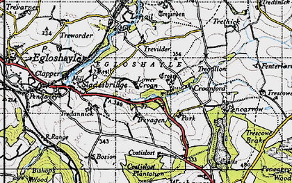 Old map of Lower Croan in 1946
