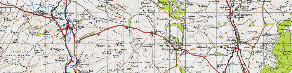 Old map of Bohune Down in 1940