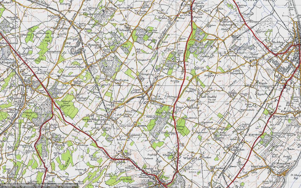Old Map of Historic Map covering East Kent Railway in 1947