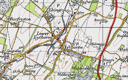 Old map of Lower Eythorne in 1947