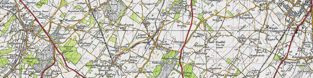 Old map of Lower Eythorne in 1947