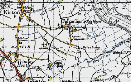 Old map of Lower Falkenham in 1946