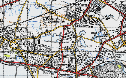 Old map of Lower Feltham in 1940