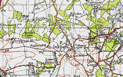 Old map of Anville's Copse in 1945