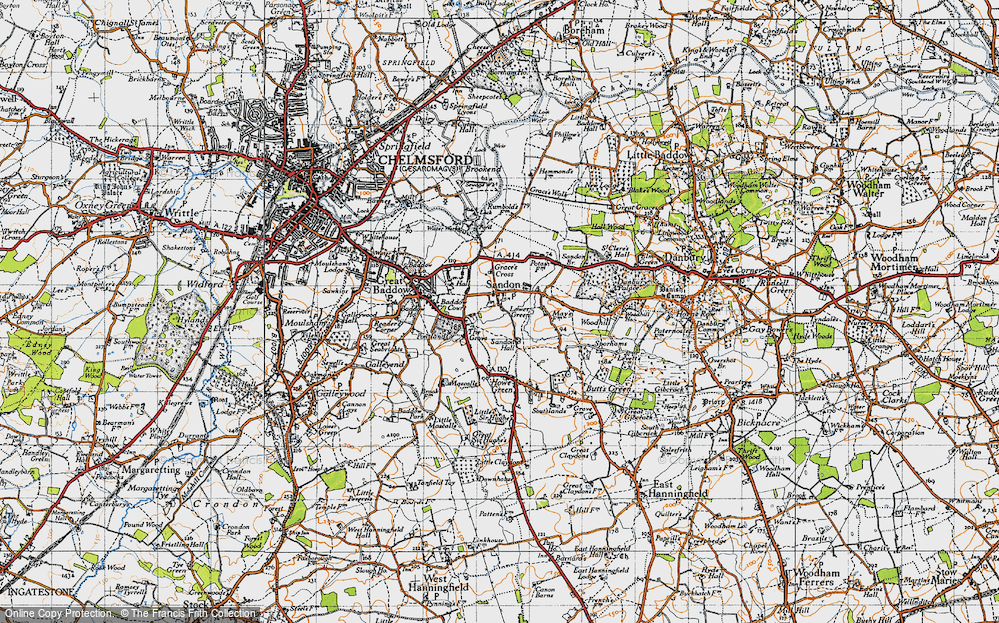 Old Map of Historic Map covering Grace's Cross in 1945