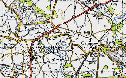 Old map of Wickham Market Sta in 1946