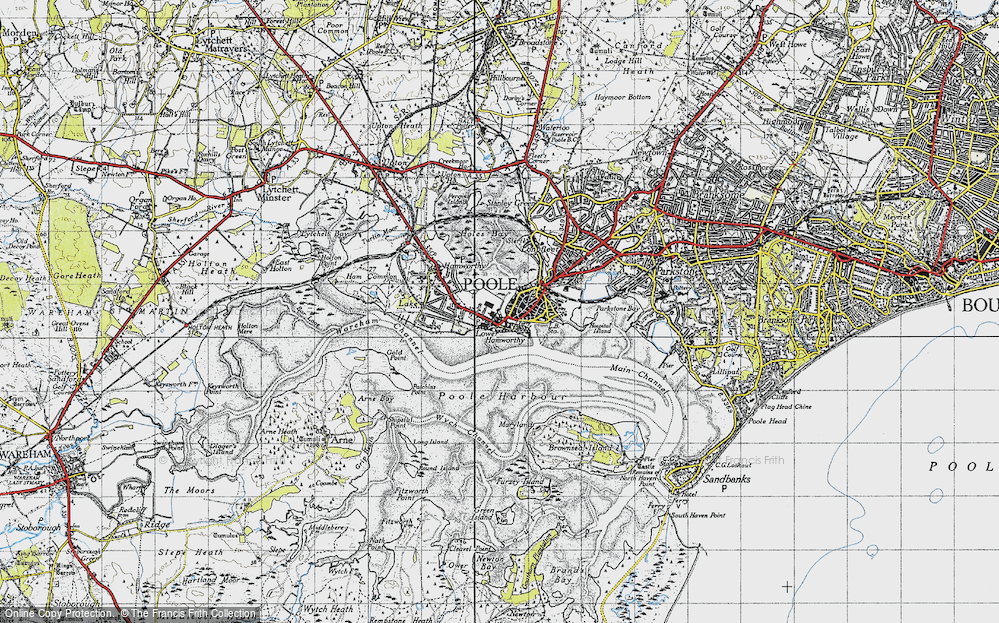 Old Map of Historic Map covering Poole Harbour in 1940
