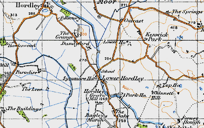 Old map of Lower Hordley in 1947