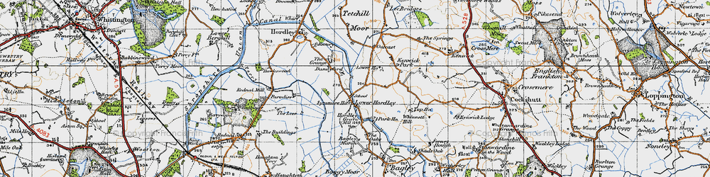 Old map of Lower Hordley in 1947