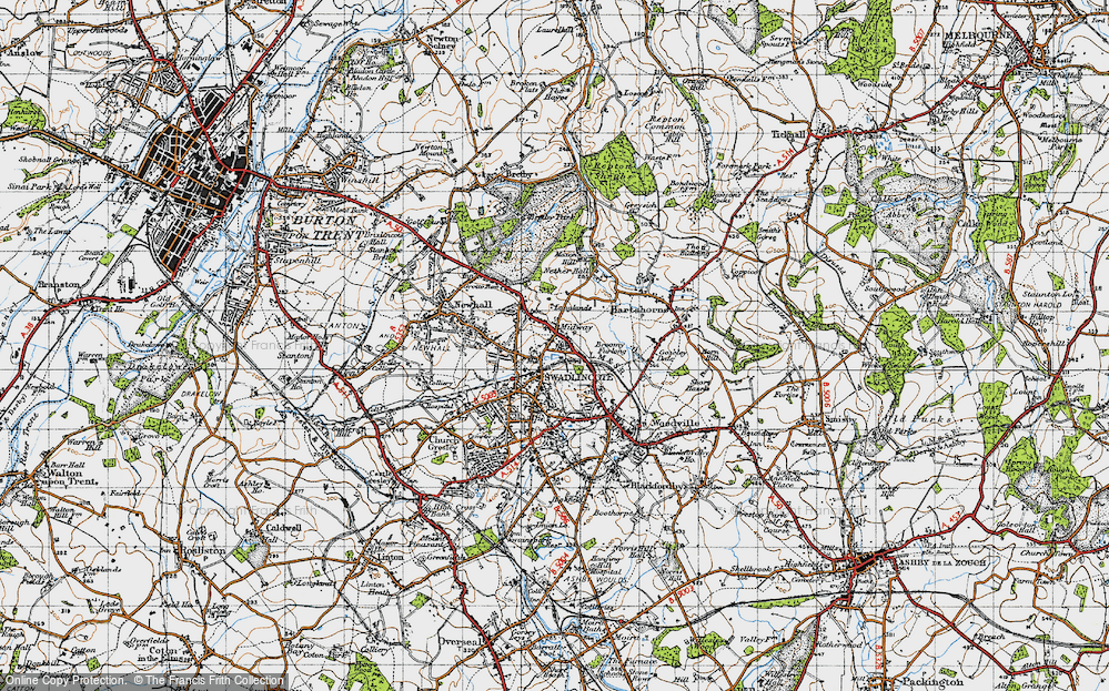 Old Map of Historic Map covering Broomy Furlong in 1946