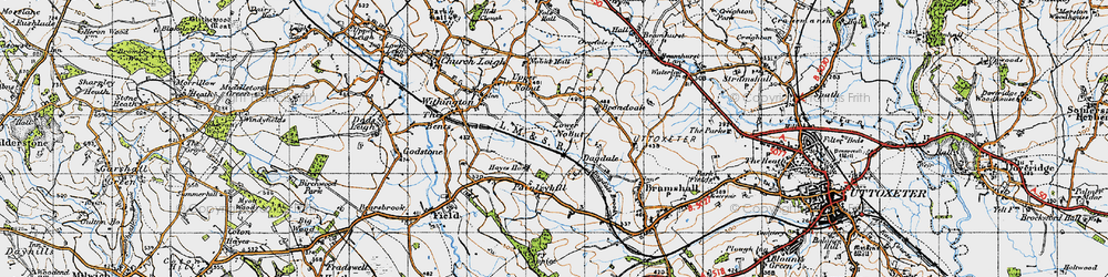 Old map of Lower Nobut in 1946