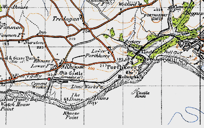 Old map of Lower Porthkerry in 1947