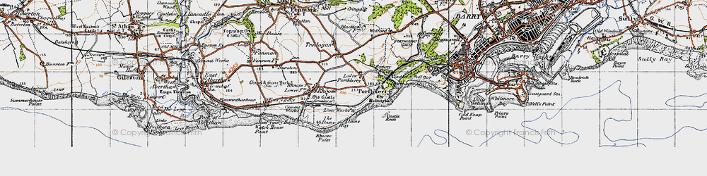 Old map of Lower Porthkerry in 1947