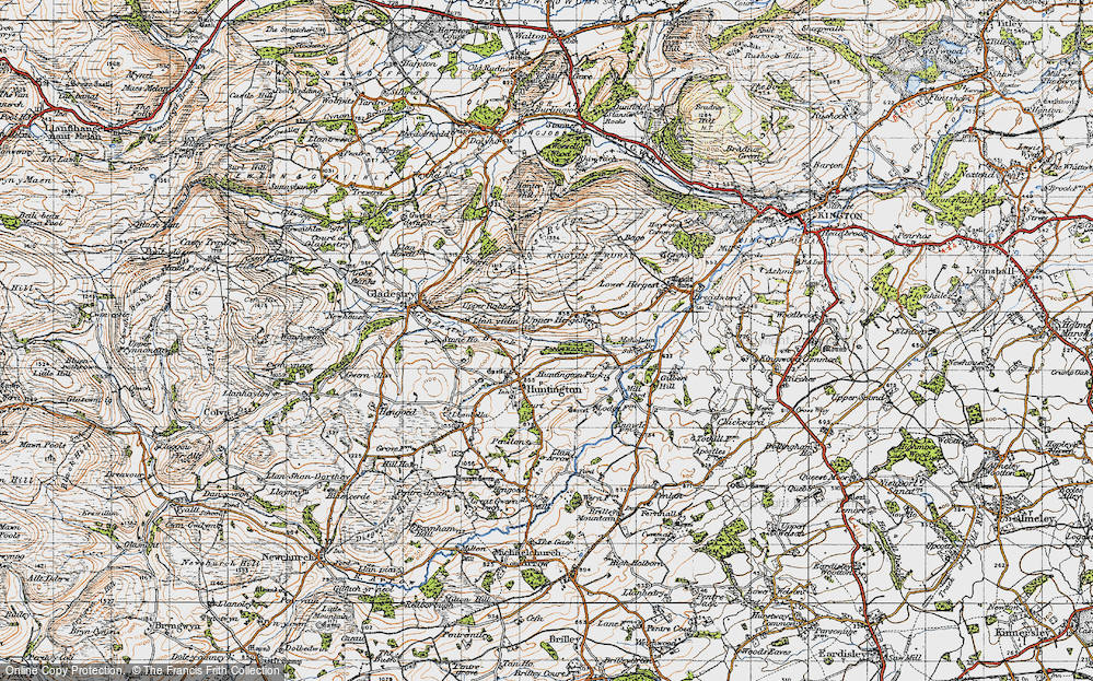 Old Map of Historic Map covering Gladestry Brook in 1947