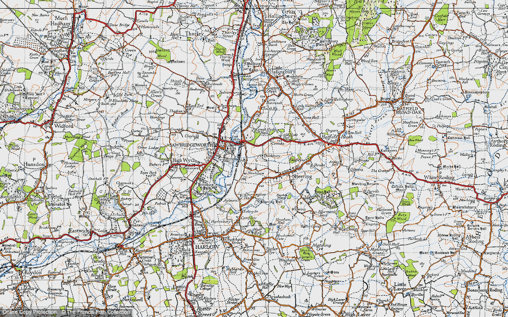 Old Map of Historic Map covering Sheering Hall in 1946