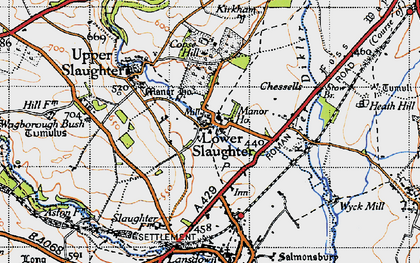 Old map of Lower Slaughter in 1946