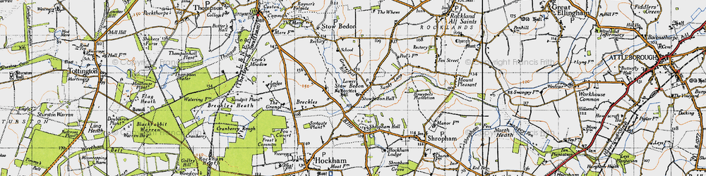 Old map of Lower Stow Bedon in 1946